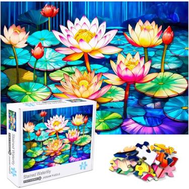 Imagem de crowm Quebra-Cabeça De Nenúfar Com Vitral Para Adultos, 1000 Peças, Flores, Nenúfares, Arte Floral, Desafio Colorido, Noite Jogos A Família, Decoração Casa