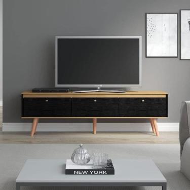 Imagem de Rack Para TV Até 75 Polegadas Memphis Carvalho Dakar Preto - Soluzione Móveis