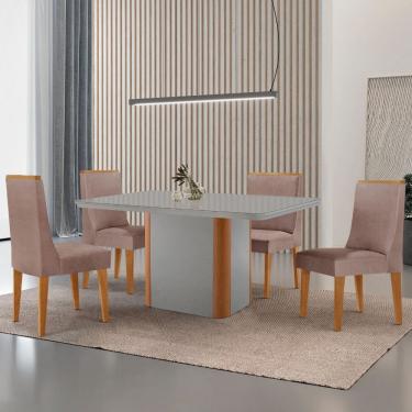 Imagem de Mesa de Jantar Isadora 120cm Tampo MDF Vidro com 4 Cadeiras Lisboa