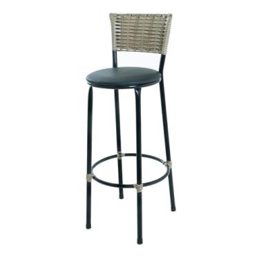 Imagem de Banqueta Alta com Assento em Napa, Fibra Sintética, Cor Capuccino (PRETO)