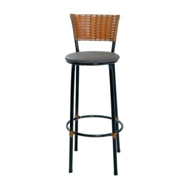 Imagem de Banqueta Alta com Assento em Napa Preta, Fibra Sintética (MARROM)