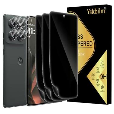 Imagem de Yskbilm (Pacote com 3+2) para Motorola Moto Edge 2025 Protetor de tela de privacidade, pacote com 3 protetores de tela + 2 pacotes de proteção para câmera, filme TPU flexível (não vidro temperado