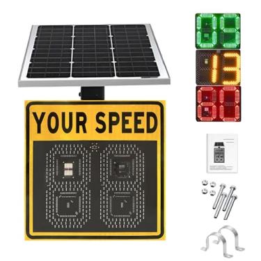 Imagem de Sinal de tráfego de radar de exibição de velocidade de 61 x 61 cm, sinal de feedback de radar de velocidade solar, detector de limite de velocidade de segurança na estrada com acessórios (amarelo)