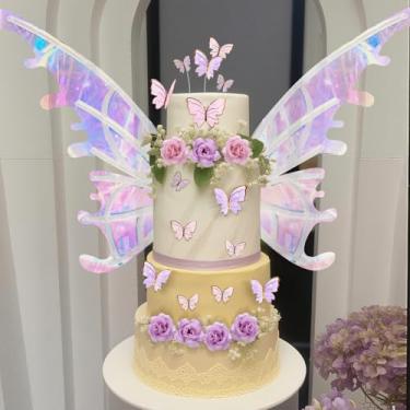 Imagem de Wovnet 27 Pcs Butterfly Cake Decorations with Electric Musical Kinetic Butterfly Wings Pink Purple Gold Flower Cake Toppers for Baby Shower Wedding Birthday Girl Women