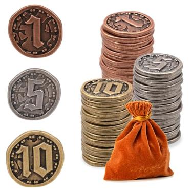 Imagem de Prefdo 50PCS Metal Coins for Board Games, Gold & Silver Tokens for Poker, RPG, Strategy Tabletop Gaming, Fantasy Metal Coins, Heavy Duty Generic Game Currency