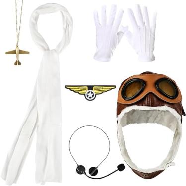 Imagem de 6 Pcs Kids Pilot Costume Retro Airline Hat with Goggles Pilot Captain Dress Up Accessory for Career Day Cosplay Space Party