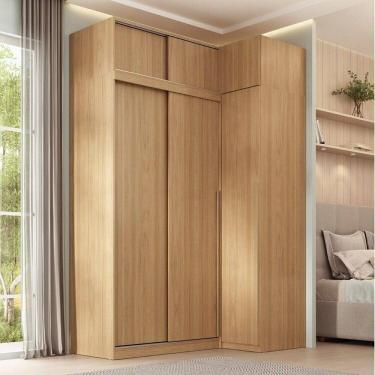Imagem de Guarda-roupa Modular de Canto 4 Peças 6 Portas com 4 Portas de Correr Jade Cabecasa Madeiramadeira Avelã