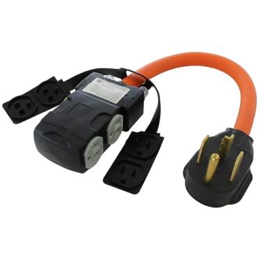 Imagem de AC WORKS Cabo adaptador fêmea doméstico de 4 garras 220 volts para 120 volts 15/20 amp. (tomada de secador de 4 garras para (4) doméstico com disjuntor)