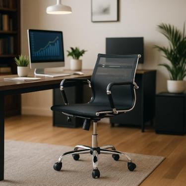 Imagem de Cadeira De Escritório Diretor Secretária Charles Eames Tela Mesh Giratoria Altura Ajustável Preta