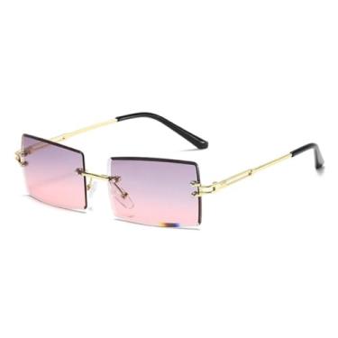 Imagem de Óculos de sol vintage luxuosos sem aro, femininos e masculinos, armação de metal punk, óculos masculinos UV400 (dourado, cinza e rosa)