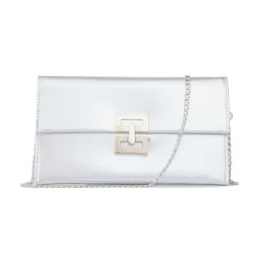 Imagem de Huralona Bolsa clutch feminina metálica, PU, bolsa de ombro transversal à noite, para formatura, coquetel, casamento, Prata, Small