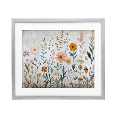 Imagem de Stupell Industries Impressão emoldurada cinza com folhagem de flores de outono design sob vidro por Petal Prints Design, 43 x 53 cm