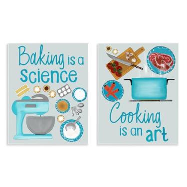 Imagem de Stupell Industries Conjunto de arte de placa de parede de 2 peças com frases de cozimento e culinária por Christine Becker, 35,5 x 28,5 cm