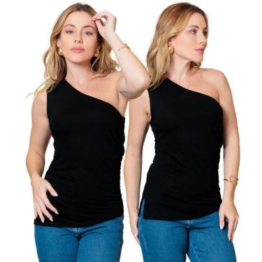 Imagem de Kit 2 Blusas Feminina de Um Ombro Só Assimétrica com Fenda e Lateral F