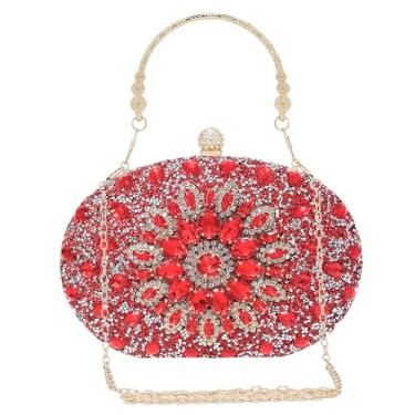 Imagem de SH Bolsas de mão femininas formais com strass para noite bolsas brilhantes festa de casamento coquetel formatura, Clutch vermelha