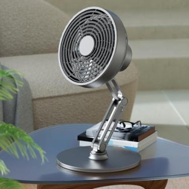 Imagem de AMZAIZO Ventiladores de mesa portáteis de metal ultra silenciosos para uso externo/quarto/escritório/cozinha/sala de jantar, velocidade ajustável, 3 níveis, recarregável