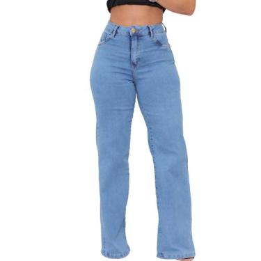 Imagem de Calça Jeans Feminina Wide Leg Reta Pantalona Levanta Empina Bumbum Bol