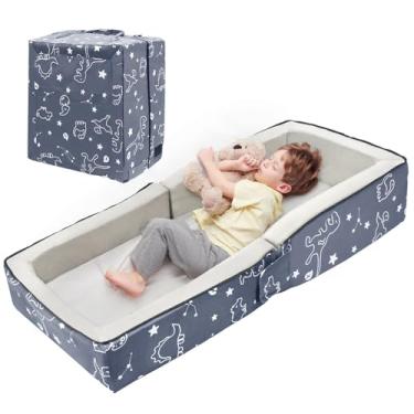 Imagem de Lvemilio Cama de viagem para crianças, portátil, para dormir, com colchões de espuma, berço lavável para crianças de 1 a 4 anos, tecido de veludo