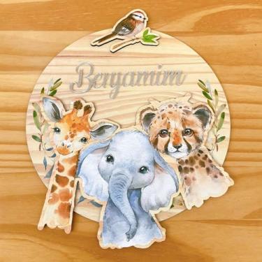 Imagem de Porta Maternidade 3d Safari 2 mdf Nome Espelho