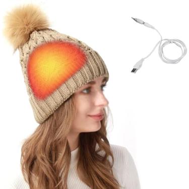 Imagem de Gorro Elétrico Aquecido Por Usb Para Inverno Para Mulheres Touca De Aquecimento E Aquecedores De Ouvido Para Caminhadas Pesca Esqui, Khaki