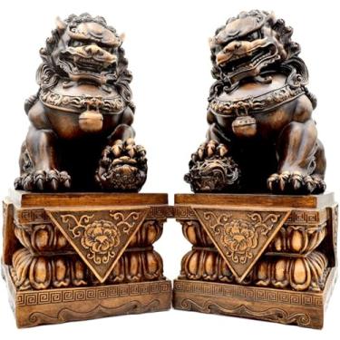 Imagem de Estátuas De Leão Guardião Foo Dogs - Par De Figurinhas De Fengshui Fu Dogs - Parabéns Pela Inauguração De Casa Para Afastar A Energia Maligna - Deuses Da Porta Civil Chines, Bronze, M