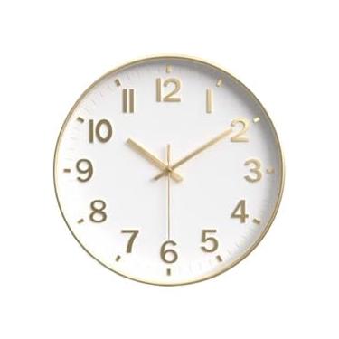 Imagem de Relógio de Parede Grande Decorativo para Escritório, Cozinha e Sala - Relógio de Pilha com Design Clássico(Dourado/Branco)