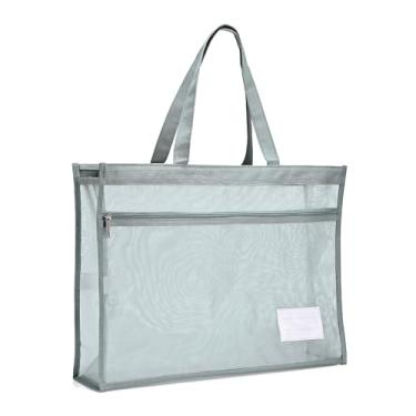 Imagem de Valtiner Bolsa grande com zíper de malha com alça, pastas de arquivo de nylon de camada dupla transparente A3, 42 x 33,5 cm, organizador de armazenamento de quebra-cabeça para documentos, para viagem