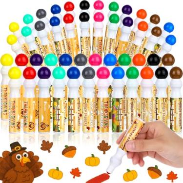 Imagem de Eersida Pacote com 48 marcadores de bingo de Ação de Graças a granel em 12 cores, 14,2 g, cores sortidas, conjunto de marcadores de bingo de folha de bordo de abóbora, marcadores de pontos, pintura de