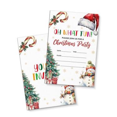 Imagem de QZJ Artigos para convites de festa de Natal com envelopes, conjunto de 20 chapéus de Papai Noel Oh What Fun Party Convites Preencha em branco, dupla face