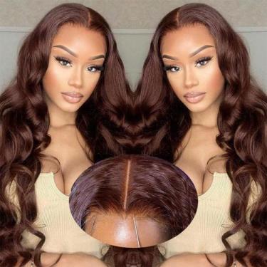 Imagem de Peruca frontal de renda Hevgf, cabelo humano castanho chocolate, 20% d