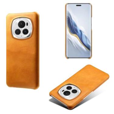 Imagem de Capa para Honor Magic 6 PRO,Proteção contra quedas,Casca de volta de cor sólida simples,Design de couro de imitação de plástico-Orange
