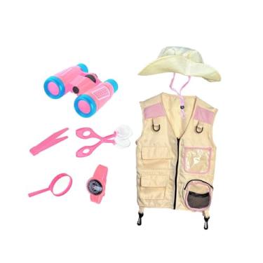 Imagem de simhoa Conjunto de fantasia infantil de explorador, colete e chapéu para cosplay de festa de Halloween, fantasia de quintal, adereços de dramatização para, Rosa