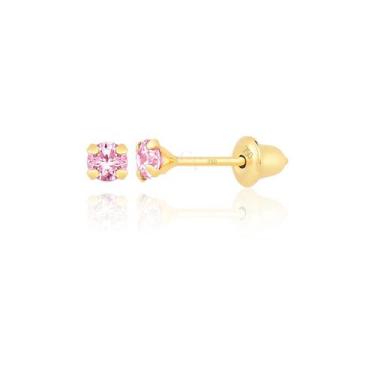 Imagem de Brinco De Ouro 18k Pedra 2,5mm Recém-nascido Bebê Infantil Rosa - Gift