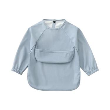 Imagem de Babador Impermeável De Manga Longa Em Cor Sólida Para Bebês, Avental D