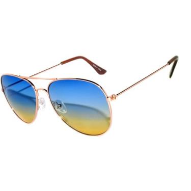 Imagem de OWL Óculos de sol aviador, feminino, masculino, metal, armação de designer de moda, lentes coloridas, 2 tons de azul e amarelo