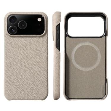 Imagem de Capa para iPhone 15 16 Pro Max 16Pro, capa traseira de luxo em couro bovino natural com proteção magnética, cinza, para iPhon