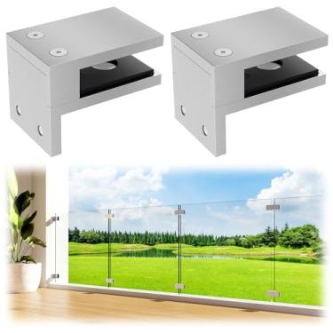 Imagem de LukLoy Pacote com 2 grampos de parede a vidro, braçadeira de grade de vidro de aço inoxidável escovado 304 para painéis espessos de 8 a 12,7 mm, clipes de freio sem broca para cerca de piscina de