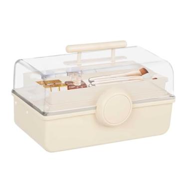 Imagem de Caixa organizadora de artesanato de 33 cm com 3 camadas, caixa de equipamentos portátil, organizador de costura, caixa de ferramentas dobrável com alça para costura, suprimentos de arte, medicamentos,