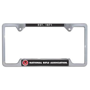 Imagem de Elektroplate Suporte de etiqueta oficialmente licenciado pela National Rifle Association NRA Est. 1871 com cúpula 3D cromada, canto aberto, para carros/SUVs/caminhões, acessório automotivo à prova de