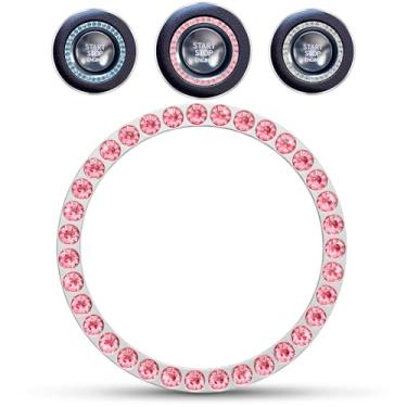 Imagem de Bling Car Decor Adesivo de emblema de anel brilhante de carro com strass de cristal, acessórios de carro para botão de ignição do motor de partida automática e botões, bling para interior de carro,