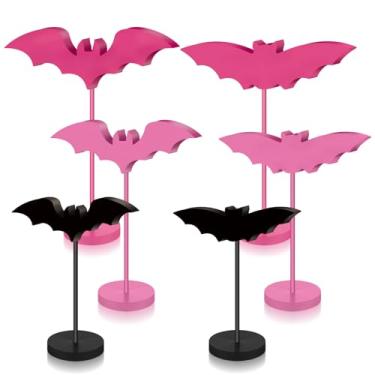 Imagem de Geetery 6 peças decorações de mesa de Halloween decoração de morcego alto em pé bloco de placa de madeira morcegos de madeira centros de mesa rústica placa de topo de mesa para decoração de festa de