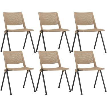 Imagem de Kit 06 Cadeiras Empilhável Fixa Lift F02 Base Aço Preto Nude - Lyam Decor