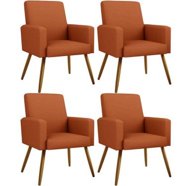 Imagem de Kit 04 Poltronas Decorativa Para Sala De Estar Maria W01 Pés Palito Tecido Terracota - Lyam Decor