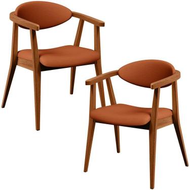 Imagem de Kit 02 Poltronas Decorativas Para Sala de Estar Jantar Cecília L02 Tecido Terracota - Lyam Decor