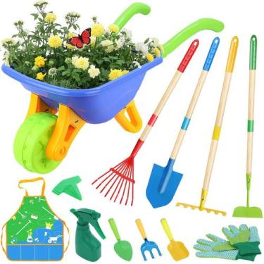 Imagem de Conjunto de jardinagem Magic4U Kids com pá de carrinho de mão Rake Hoe