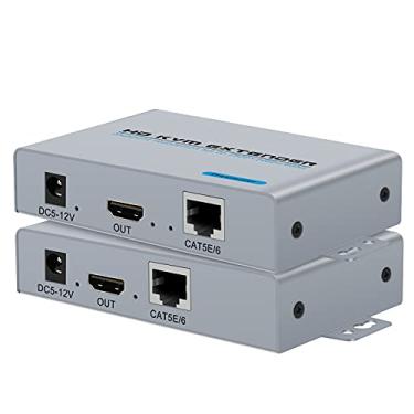 Imagem de Extensor HDMI KVM USB sobre cabo único CAT 5E/6/7 1080p HDMI transmissor receptor 100 m rede RJ45 extensor HDMI KVM com 2 saídas USB para PC, DVD HDTV