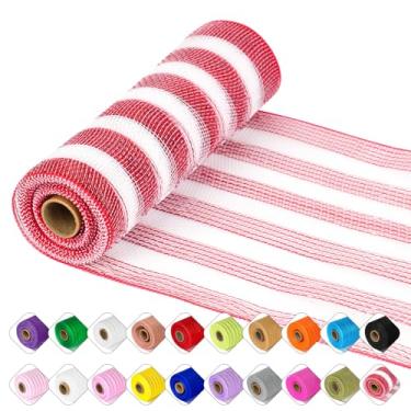 Imagem de Fita de malha Deco - 25,4 cm x 9,1 m cada rolo de fita metálica de malha para o Natal, guirlanda de Páscoa dos Namorados e decoração de casa (vermelho/branco)