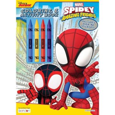 Imagem de Livro de colorir Spidey and Friends | Livro de colorir e atividades com 4 giz de cera | Inclui 30 adesivos | Licenciado oficialmente