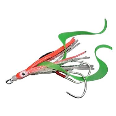 Imagem de GRFIT Ganchos de pesca 10 pçs/lote Ganchos de assistência de brilho com saias de lula Lumious Slow Jig Saia de silicone Gancho de pesca Acessórios de pesca marítima Ganchos de peixe (Cor: Verde escuro