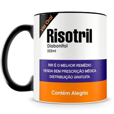 Imagem de Risotril Caneca de Café Divertida, Branca e Preta, Cerâmica, 325ml, Tema Remédio, Design Via Oral